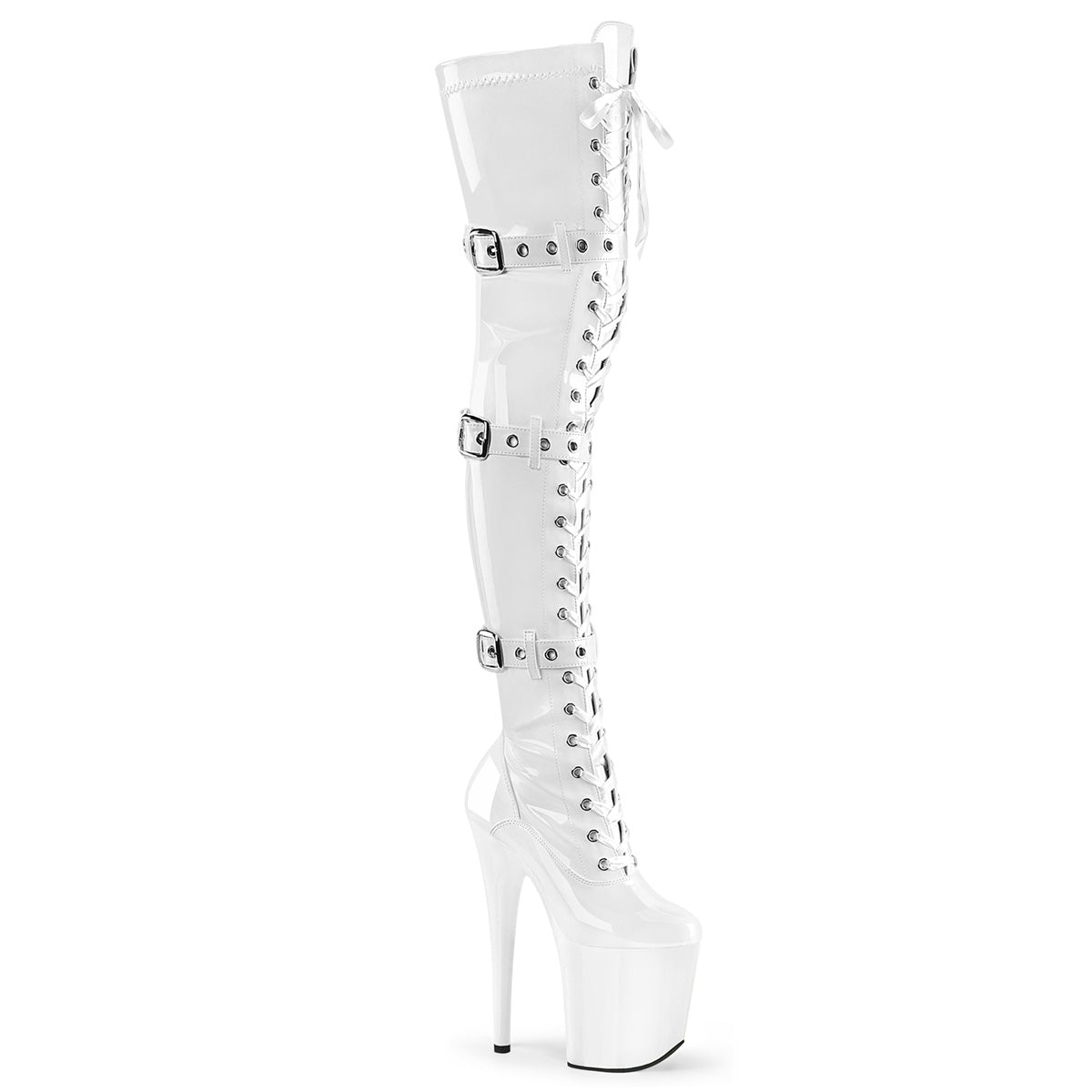 8 Inch Heel FLAMINGO-3028 White Stretch Patent