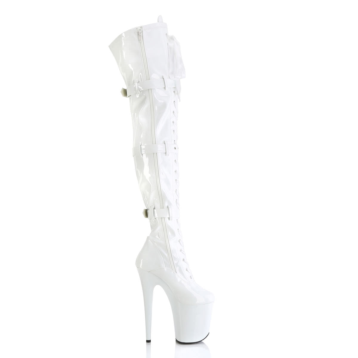 8 Inch Heel FLAMINGO-3028 White Stretch Patent