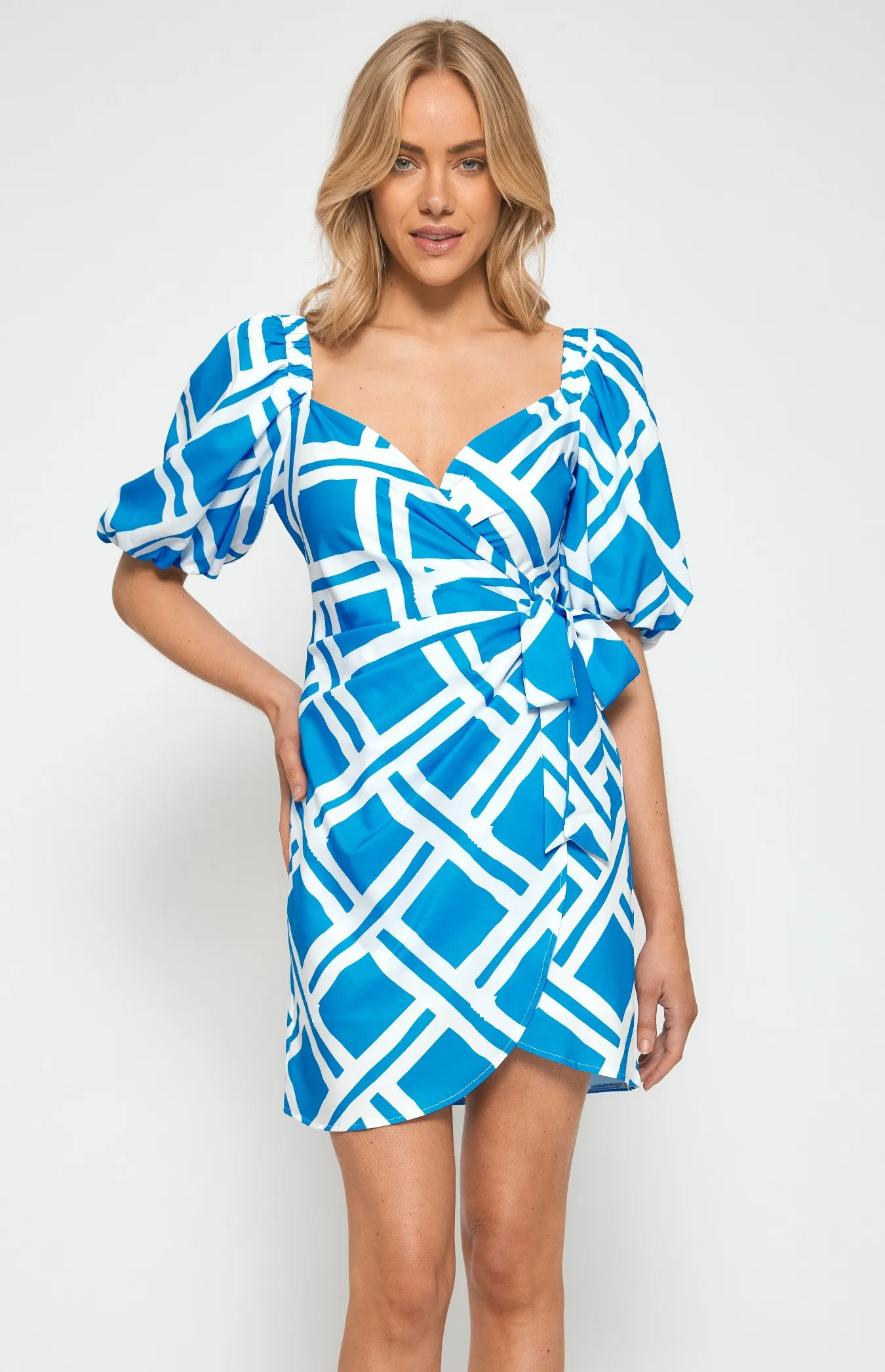 Abstract Print Faux Wrap Dress (SDR1247A)