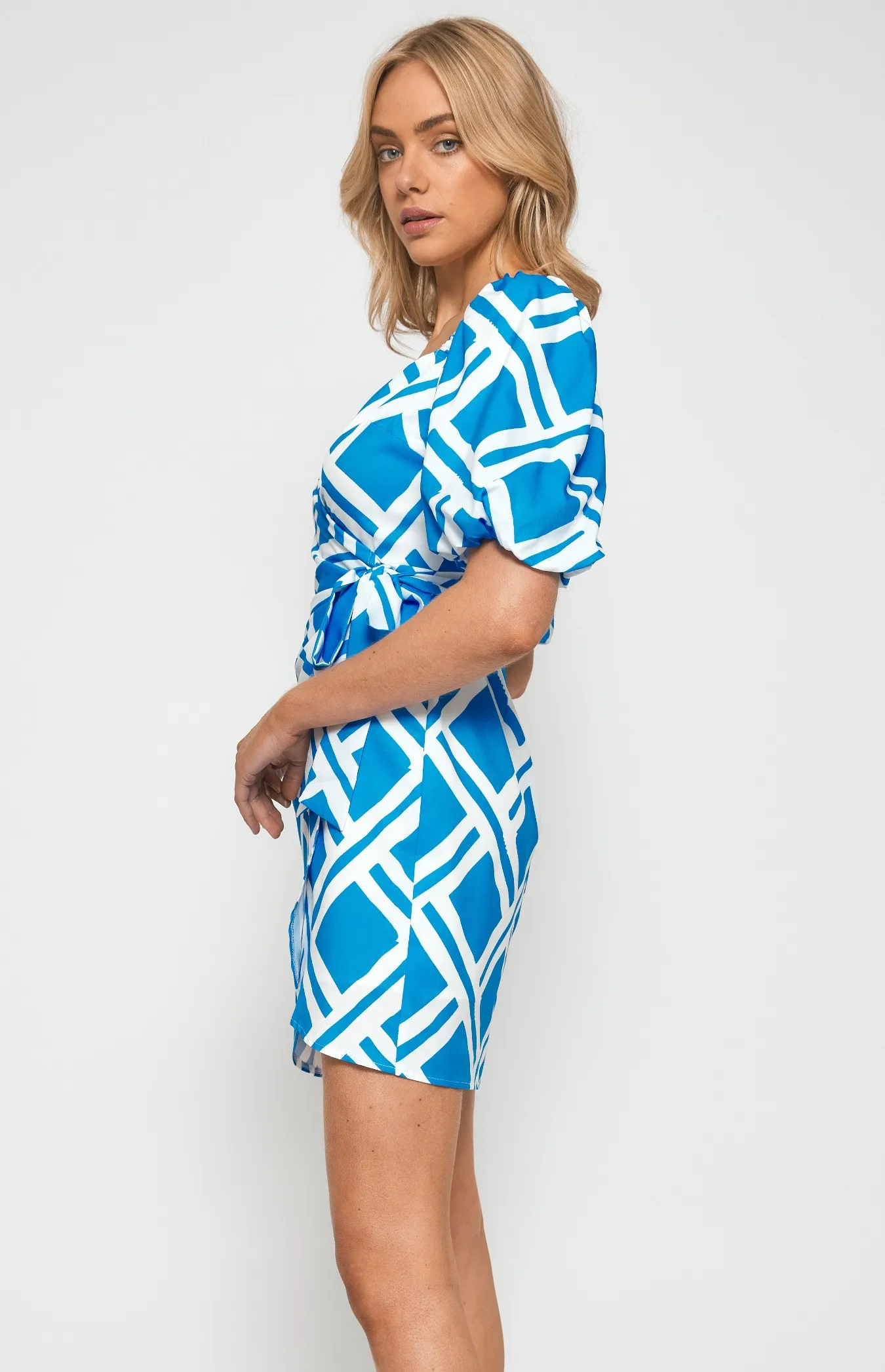 Abstract Print Faux Wrap Dress (SDR1247A)