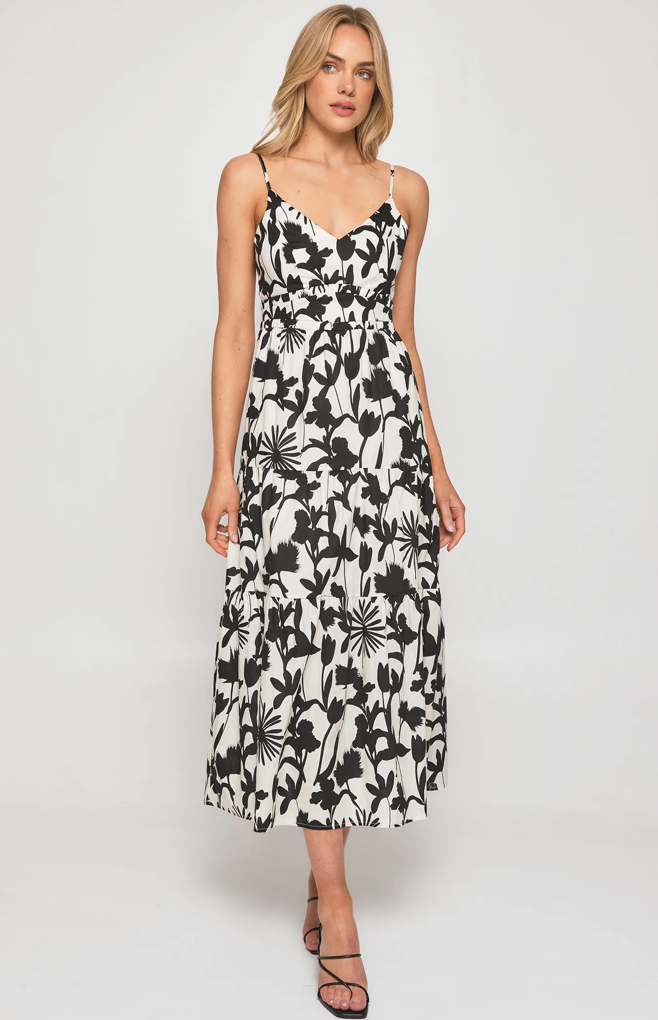 Abstract Print Midi Dress with Tiered Hem (SDR1328B)