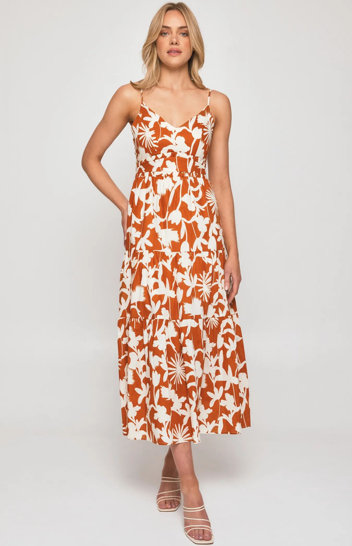 Abstract Print Midi Dress with Tiered Hem (SDR1328B)