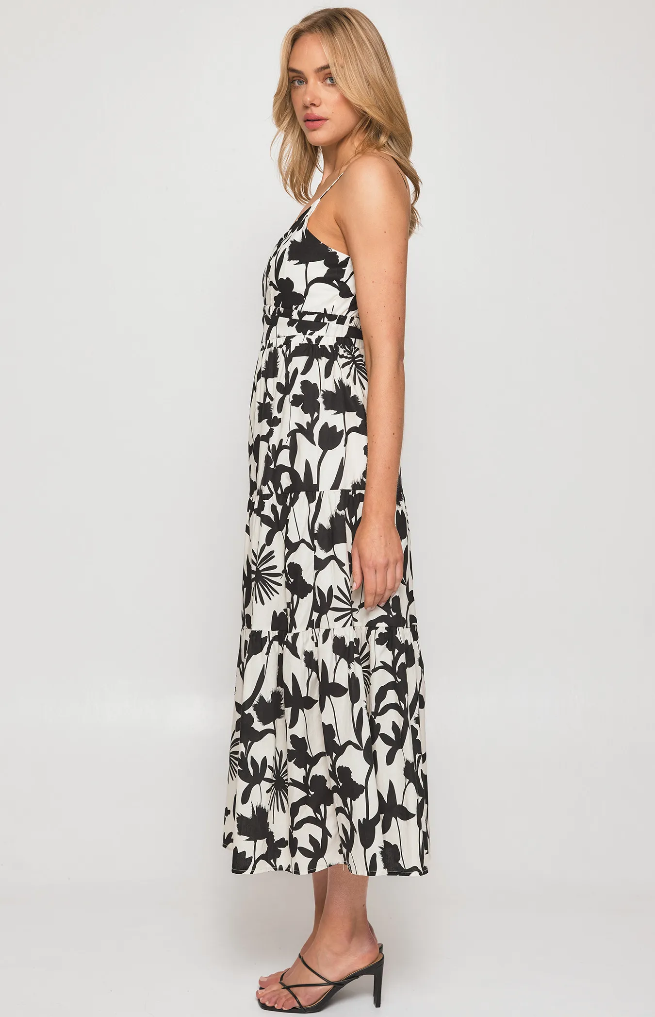 Abstract Print Midi Dress with Tiered Hem (SDR1328B)