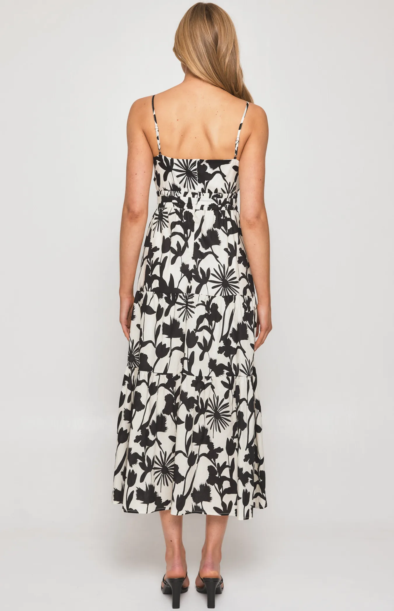 Abstract Print Midi Dress with Tiered Hem (SDR1328B)