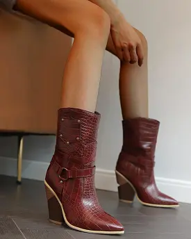 Animal Pattern Rivet Ankle Boots