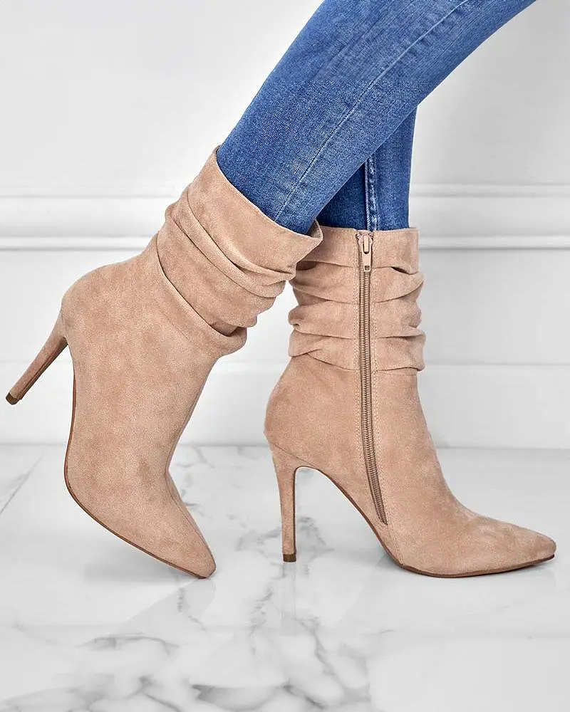 Artificial Suede Zipper Ankle Boots