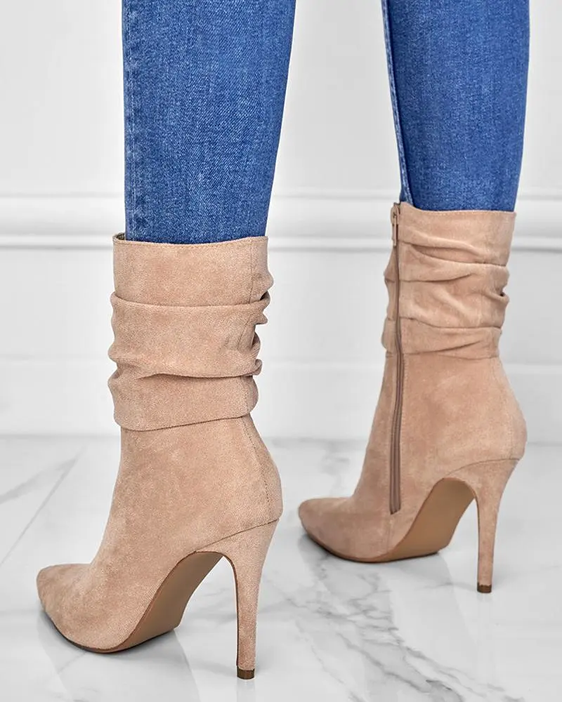 Artificial Suede Zipper Ankle Boots