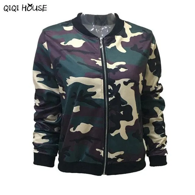 Autumn Jacket Women Casual Print Camouflage Loose Long Sleeve Coats Women Stand Collar Bomber Jacket Veste Femme#C907 SM6