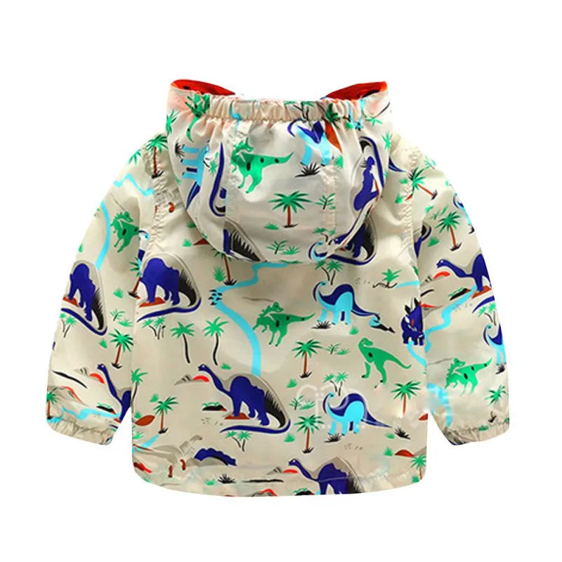 Baby Boys Jackets Children Hooded Dinosaur Printed Outerwear 2-6Y Kids Windbreaker Clothes SM6