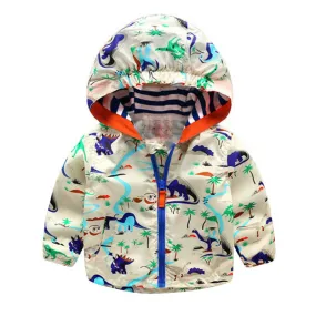 Baby Boys Jackets Children Hooded Dinosaur Printed Outerwear 2-6Y Kids Windbreaker Clothes SM6