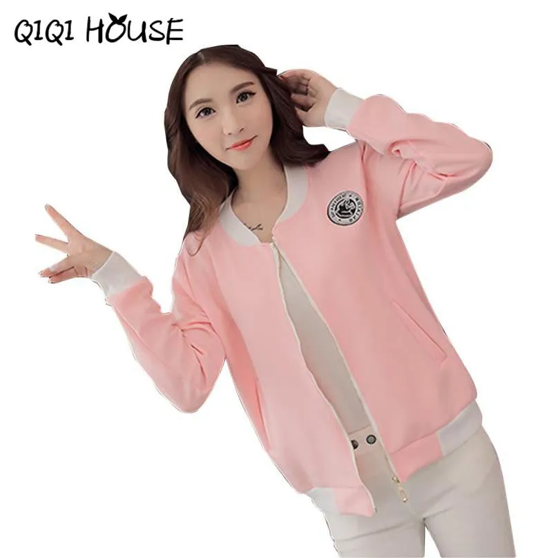 Baseball Jacket Women Pink Coats Solid Zipper Chaqueta 2016 Autumn Fashion Wear Basic Campera Mujer#C817 SM6