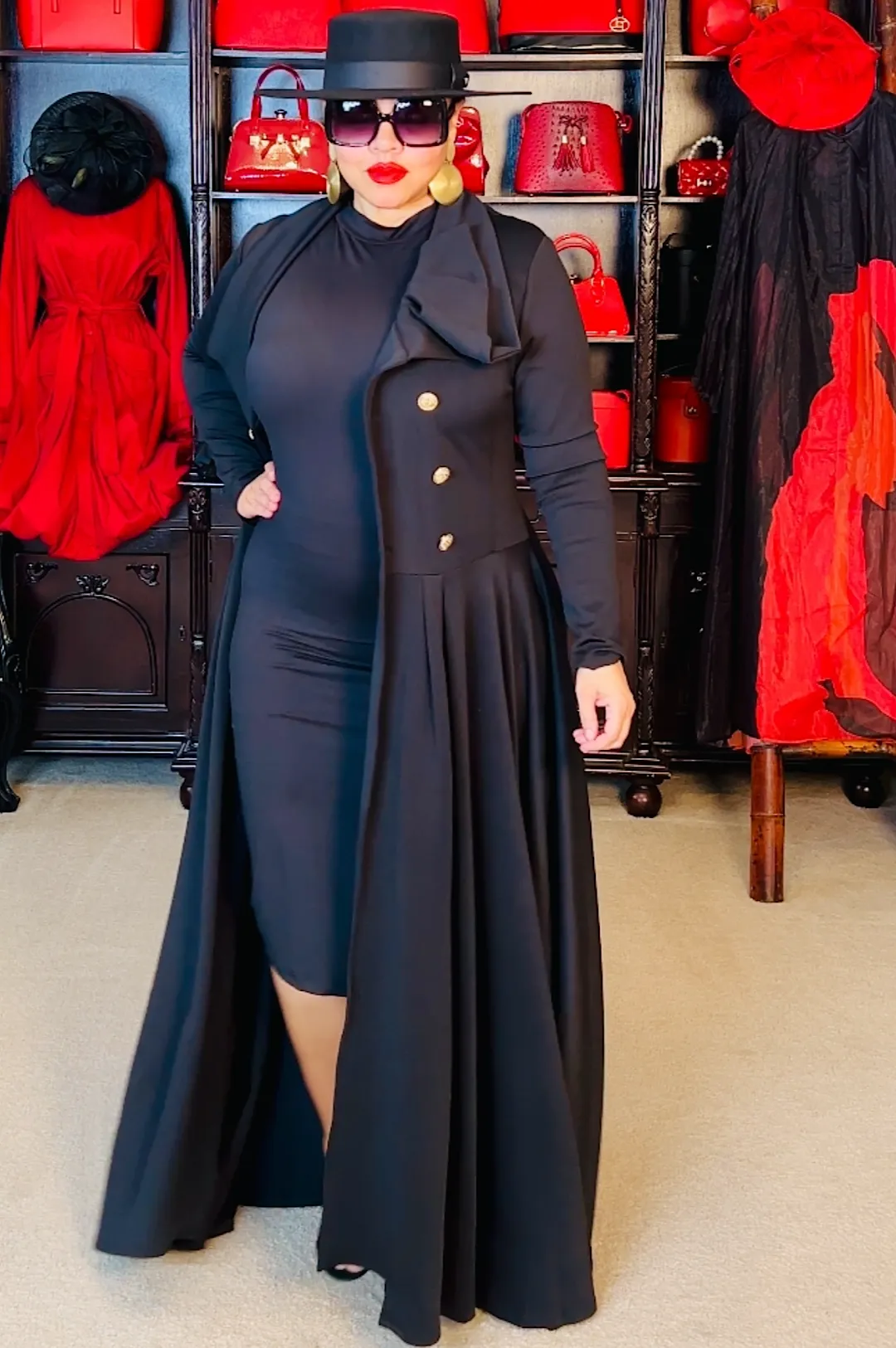 Beautiful Black Long Duster Coat Dress