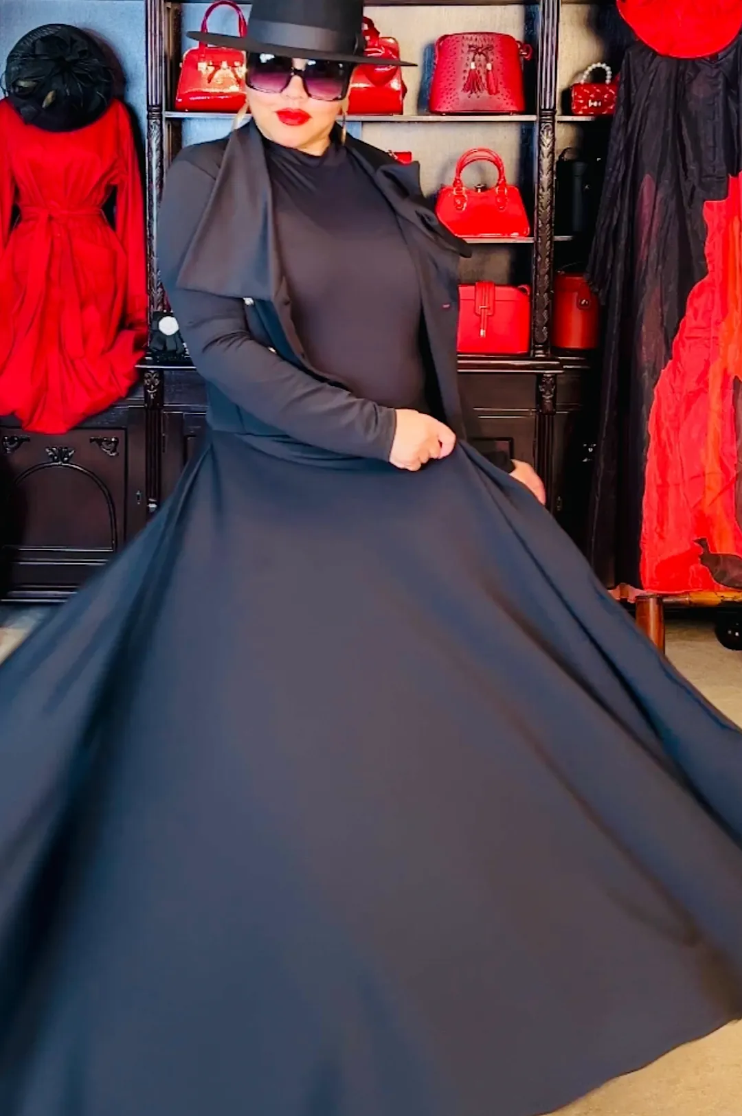 Beautiful Black Long Duster Coat Dress