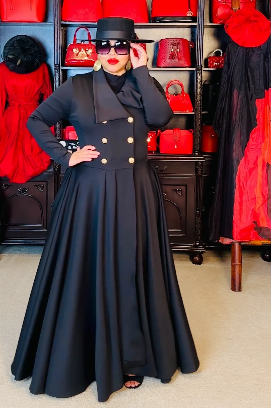 Beautiful Black Long Duster Coat Dress