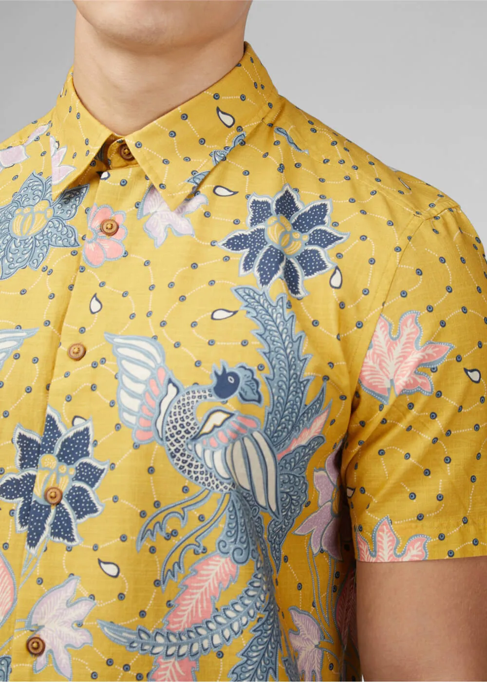 Ben Sherman Abstract Botanical Shirt Zonnebloem Geel