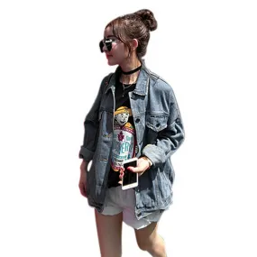 Bf Wind   Women Denim Jacket Vintage Harajuku Oversize Loose Jeans Coat Solid Slim Chaquetas Mujer SM6