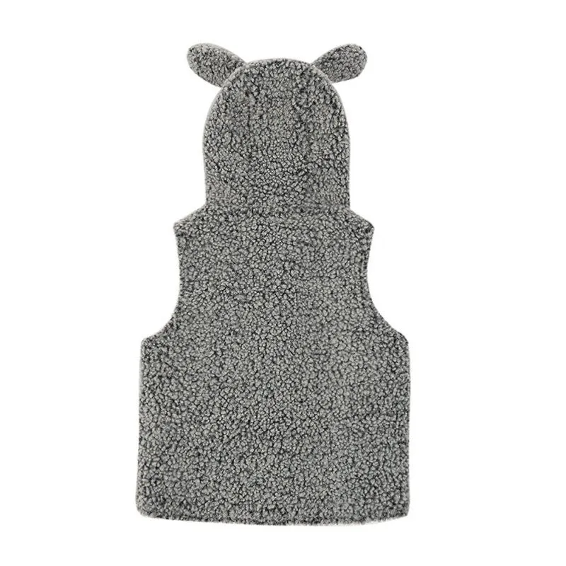 BOBORA Brand Little Kids Girls Warm Rabbit Ears Wool Vest Tops Children Clothes SM6