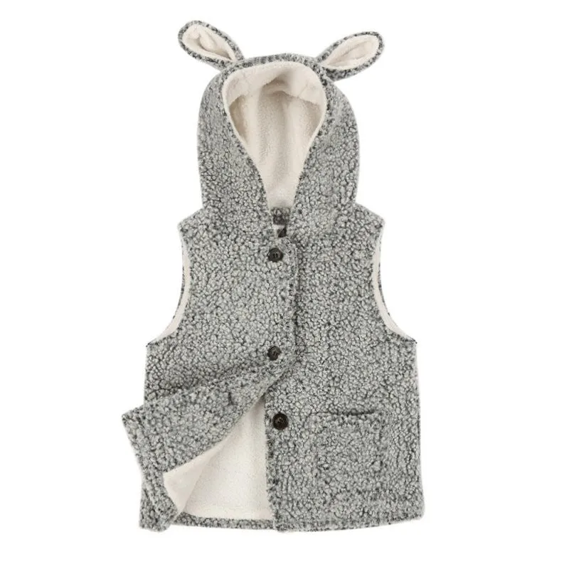 BOBORA Brand Little Kids Girls Warm Rabbit Ears Wool Vest Tops Children Clothes SM6