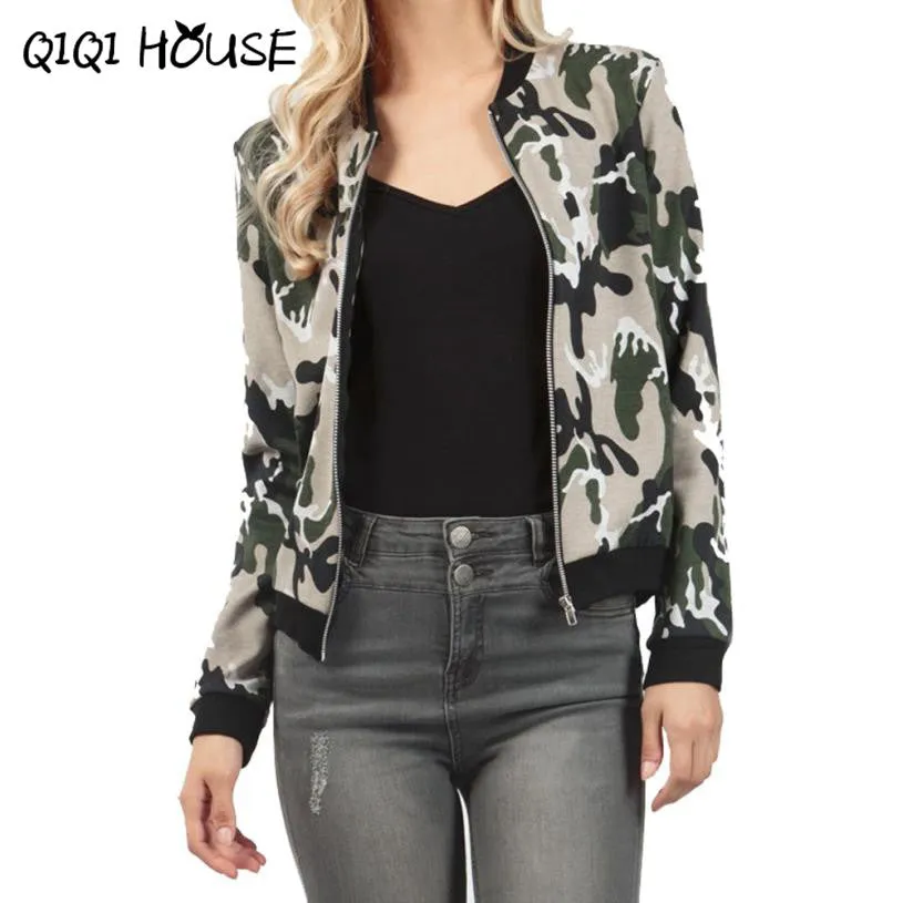 Bomber Jacket Women 2016 Camouflage Outwear Coat Casual Long Sleeve Autumn Jacket Woman Bomber Femme#C822 SM6