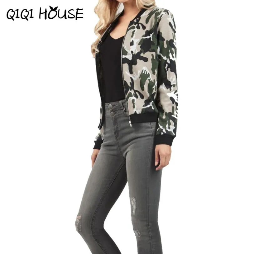 Bomber Jacket Women 2016 Camouflage Outwear Coat Casual Long Sleeve Autumn Jacket Woman Bomber Femme#C822 SM6