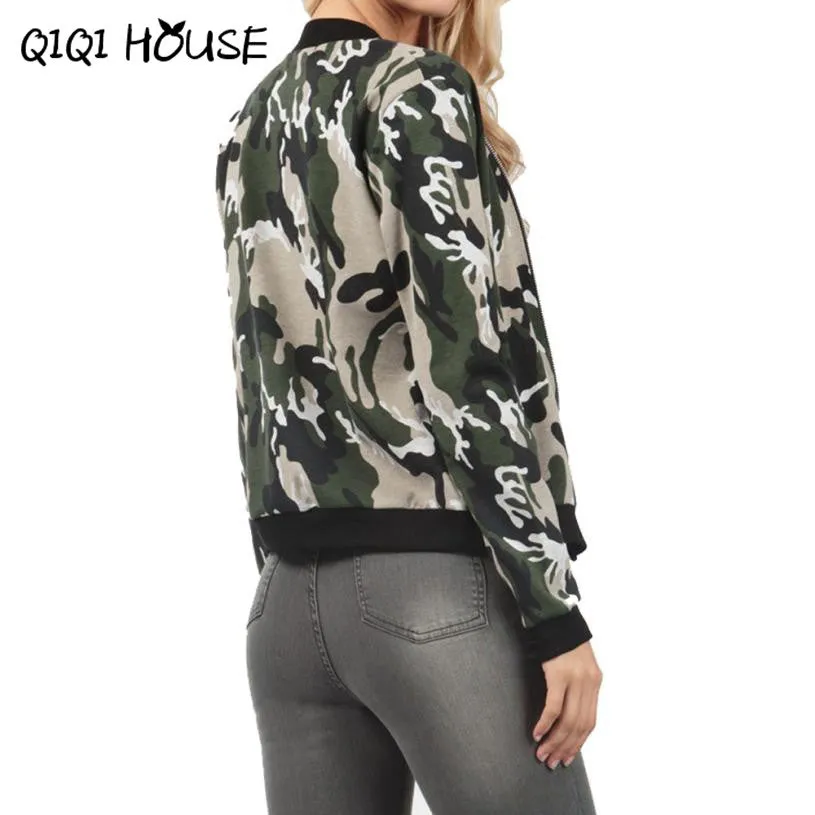 Bomber Jacket Women 2016 Camouflage Outwear Coat Casual Long Sleeve Autumn Jacket Woman Bomber Femme#C822 SM6