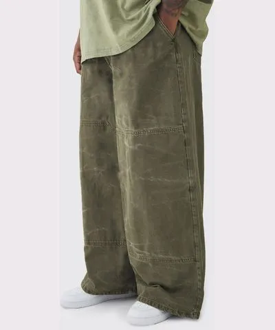 boohooMAN Mens Plus Baggy Fit Acid Wash Carpenter Pants