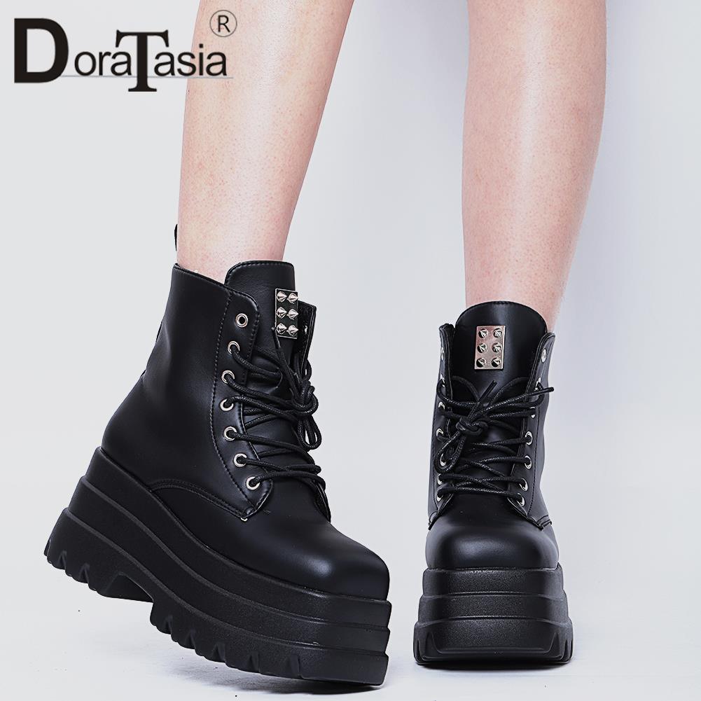 Brand New Ladies Platform Boots Fashion Rivet Punk Wedges High Heels