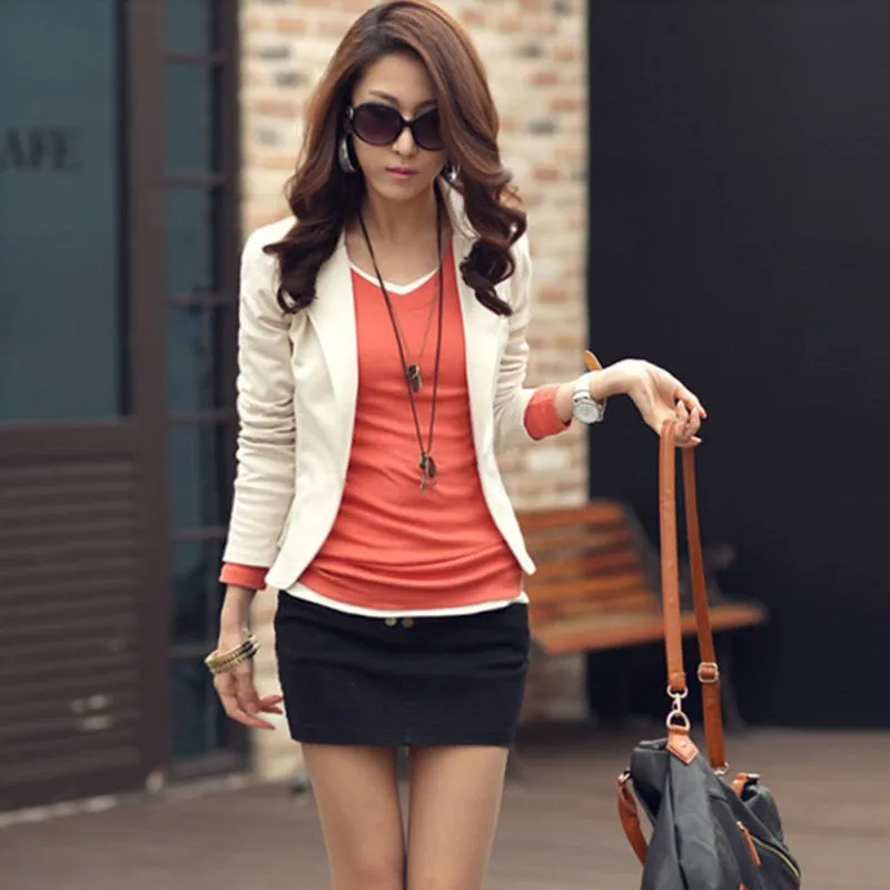 Casual Slim Solid Suit Jacket Coat Outwear Womens Fashion One Button Tops SM6