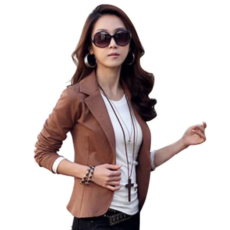 Casual Slim Solid Suit Jacket Coat Outwear Womens Fashion One Button Tops SM6