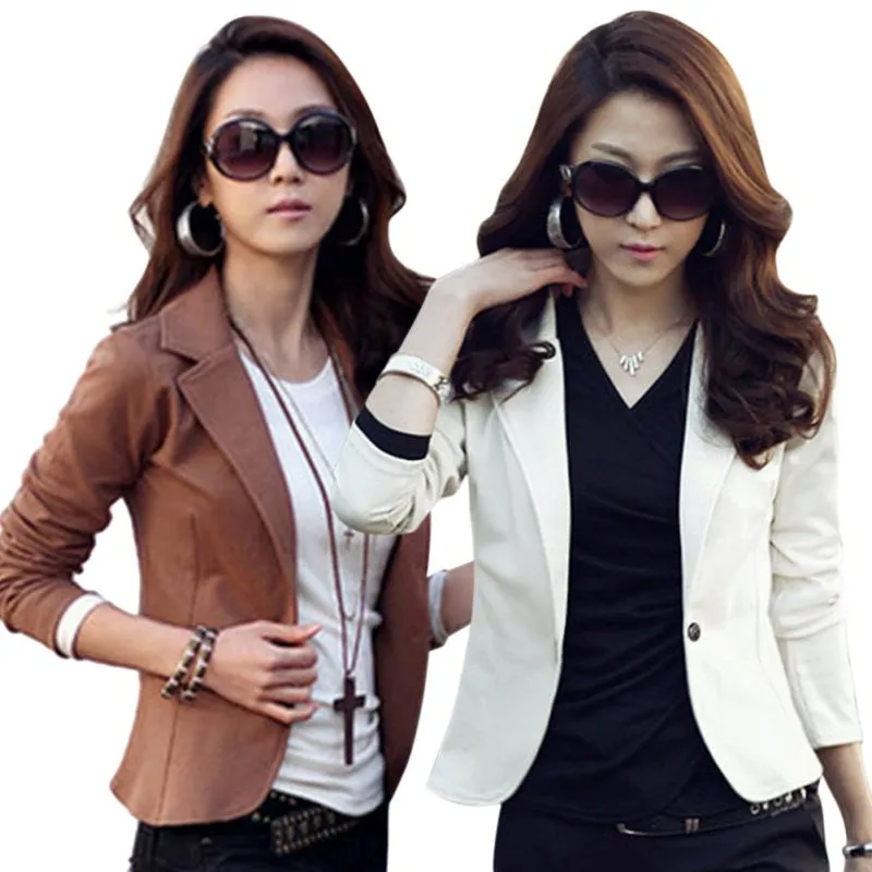 Casual Slim Solid Suit Jacket Coat Outwear Womens Fashion One Button Tops SM6