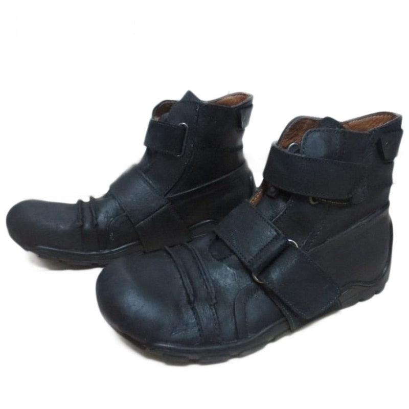 Casual Solid Genuine Leather Buckle Round Toe Ankle Boots for Men