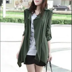 Casual women's Coat long Outerwear loose jacket Army Green for lady  SM6