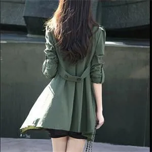 Casual women's Coat long Outerwear loose jacket Army Green for lady  SM6