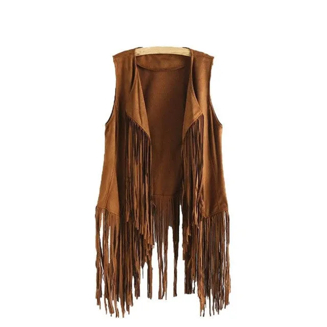 Chamois Women Coats Sleeveless Tassel Korean Fashion Clothing Autumn Faux Suede Ethnic Cardigan Manteaux Femme#D929 SM6