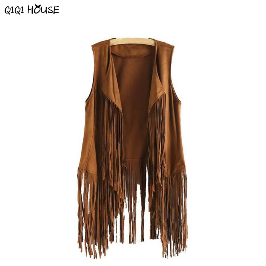 Chamois Women Coats Sleeveless Tassel Korean Fashion Clothing Autumn Faux Suede Ethnic Cardigan Manteaux Femme#D929 SM6