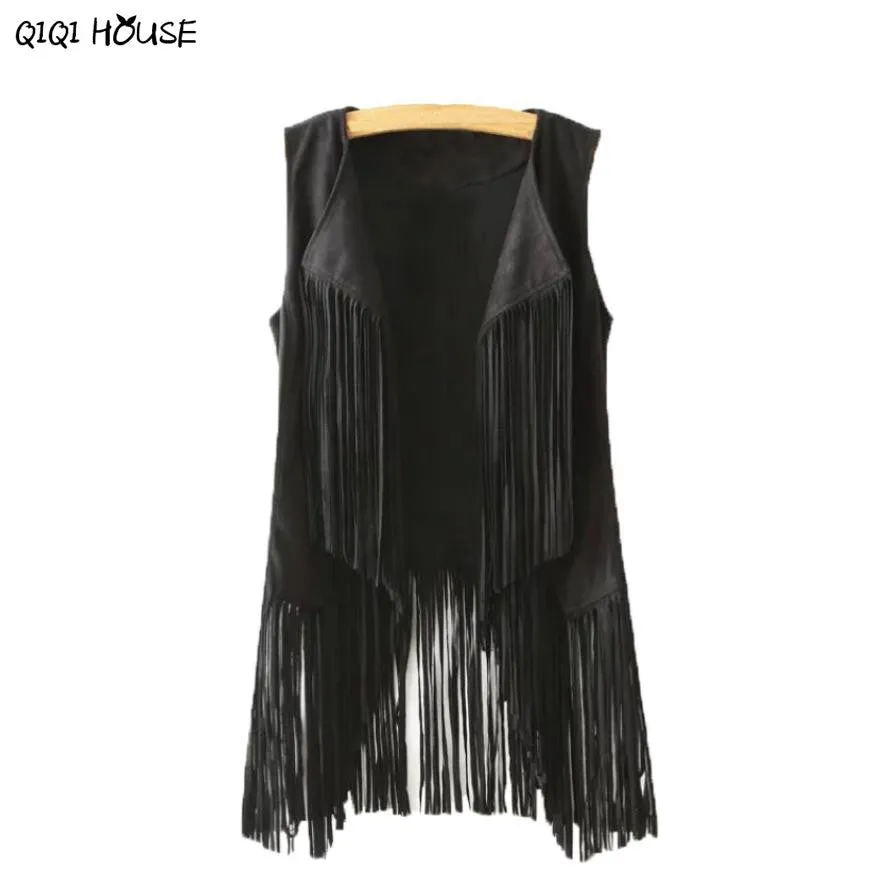 Chamois Women Coats Sleeveless Tassel Korean Fashion Clothing Autumn Faux Suede Ethnic Cardigan Manteaux Femme#D929 SM6