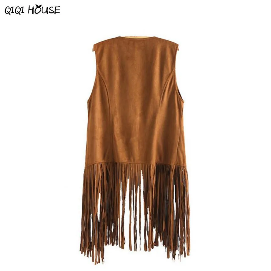 Chamois Women Coats Sleeveless Tassel Korean Fashion Clothing Autumn Faux Suede Ethnic Cardigan Manteaux Femme#D929 SM6