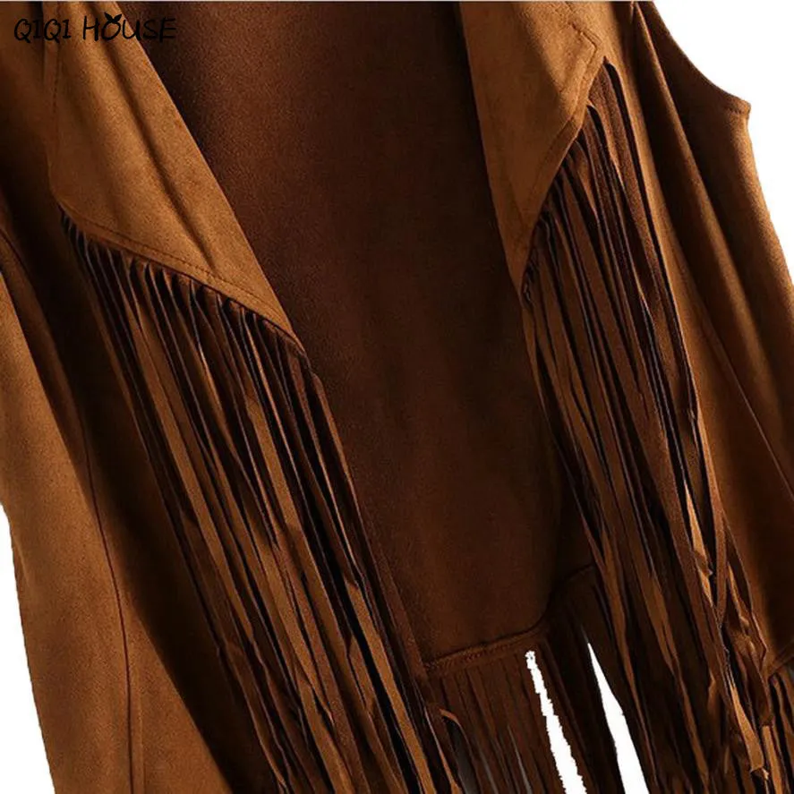 Chamois Women Coats Sleeveless Tassel Korean Fashion Clothing Autumn Faux Suede Ethnic Cardigan Manteaux Femme#D929 SM6