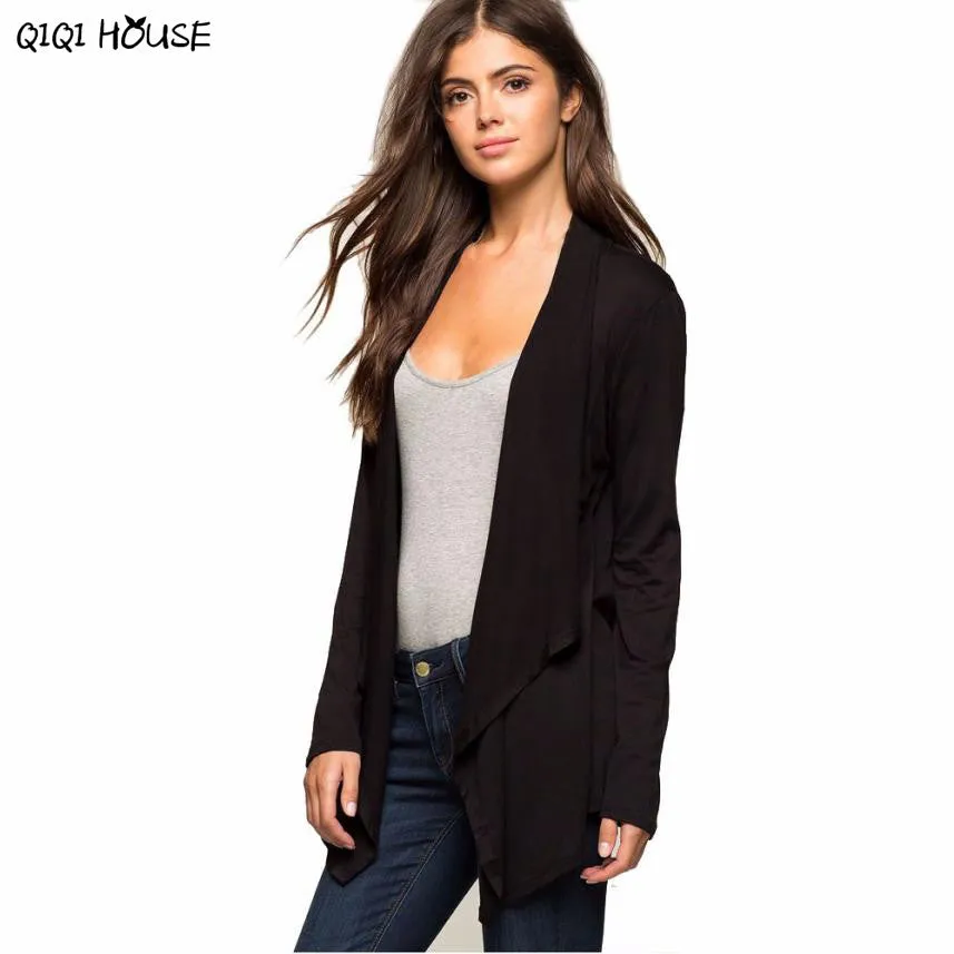 Chaqueta Mujer Irregular Women Black Long Sleeve Cardigan Cotton Outwear Autumn Coats Abrigos De Mujer3C930 SM6