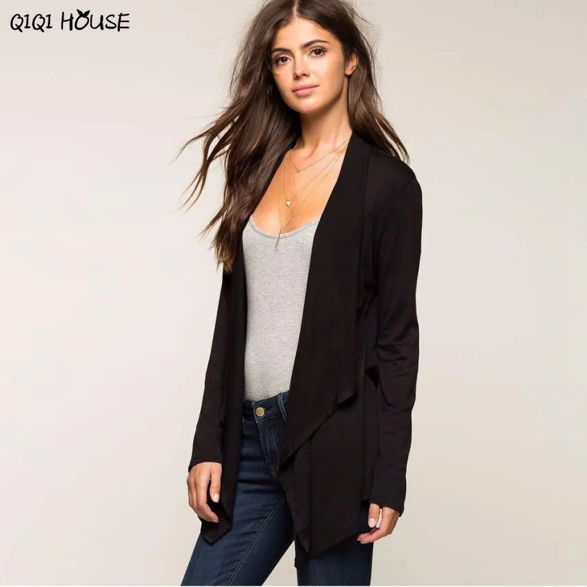 Chaqueta Mujer Irregular Women Black Long Sleeve Cardigan Cotton Outwear Autumn Coats Abrigos De Mujer3C930 SM6