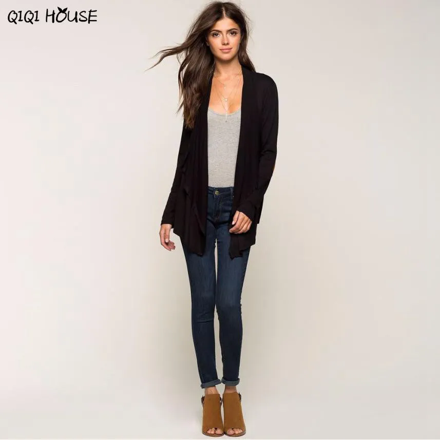 Chaqueta Mujer Irregular Women Black Long Sleeve Cardigan Cotton Outwear Autumn Coats Abrigos De Mujer3C930 SM6