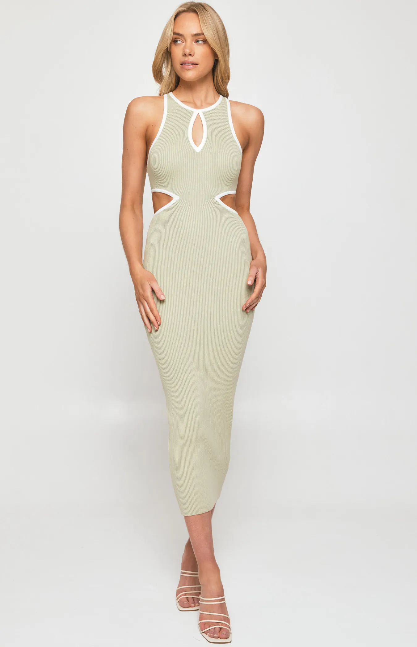 Contrast Binding Knit Midi Dress with Cut Out Details (WKN450)