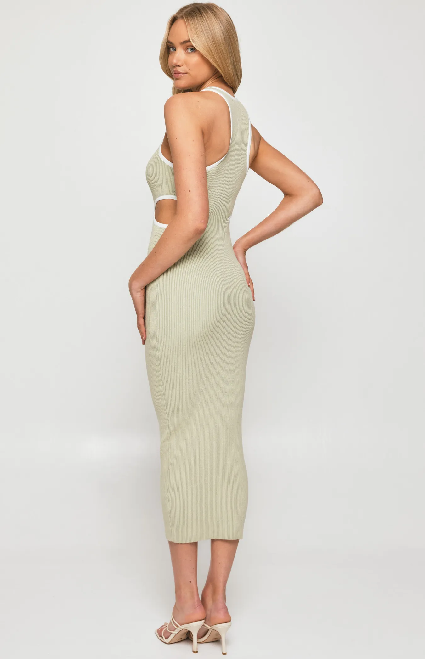 Contrast Binding Knit Midi Dress with Cut Out Details (WKN450)