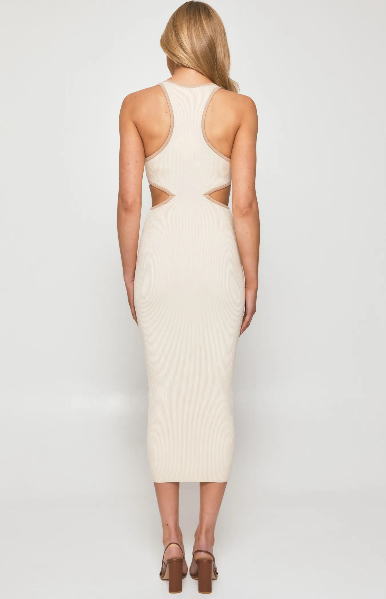 Contrast Binding Knit Midi Dress with Cut Out Details (WKN450)