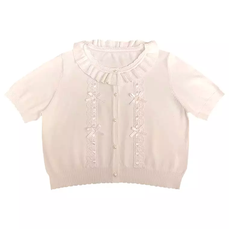 CUTE LACE PEARL BOW KNIT SWEATER BY70018