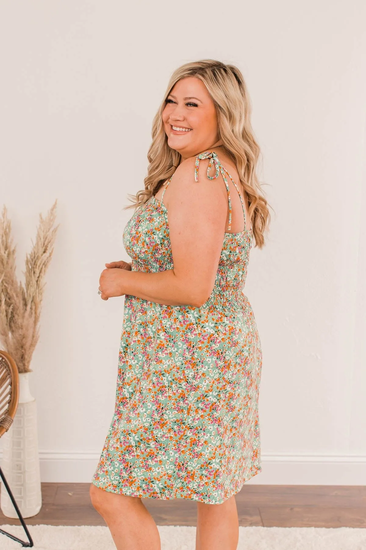 Dandelion Daydreams Floral Dress- Dusty Teal