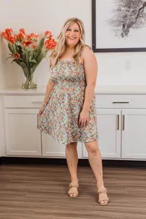 Dandelion Daydreams Floral Dress- Dusty Teal