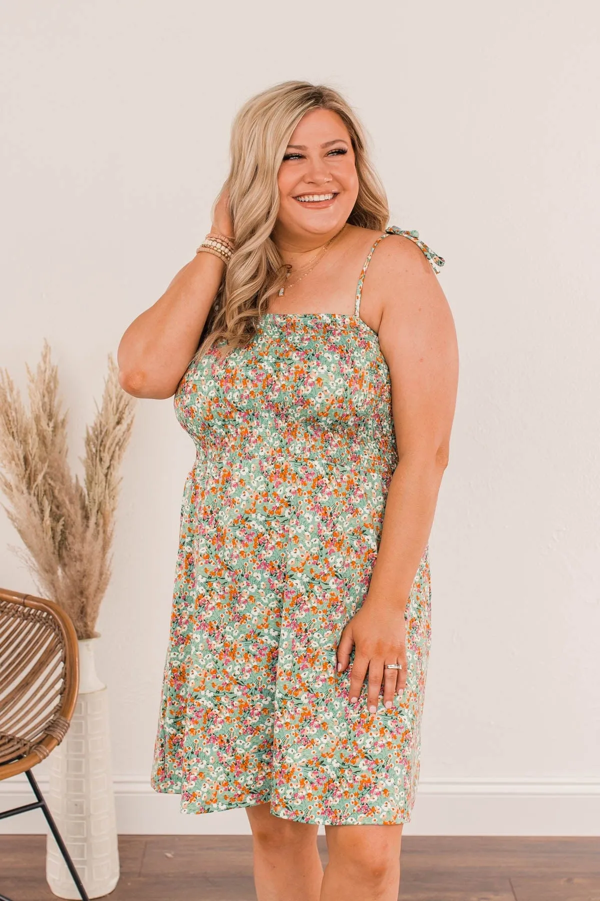 Dandelion Daydreams Floral Dress- Dusty Teal