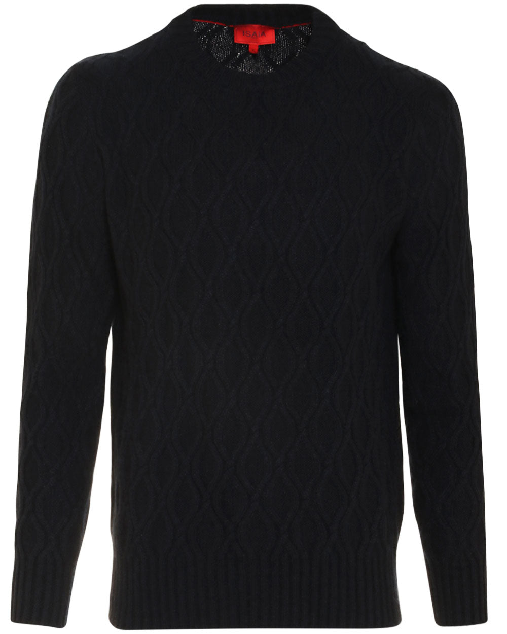 Dark Blue Cashmere Cable Knit Crewneck Sweater