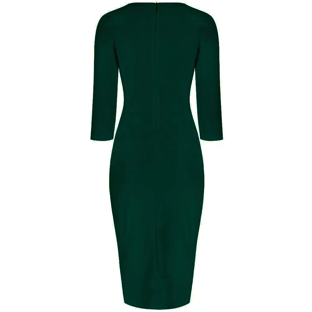 Dark Green 3/4 Sleeve Sweetheart Neckline Bodycon Wiggle Pencil Dress